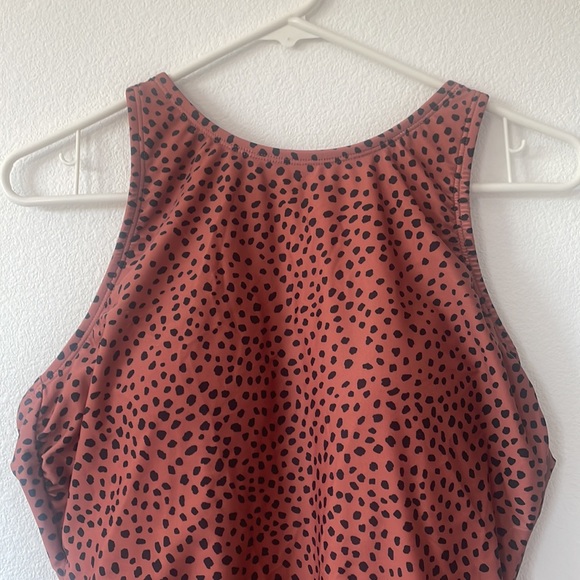 Kona Sol Brown Spotted Print High Neck Ruched One Piece Swimsuit - Picture 4 of 9